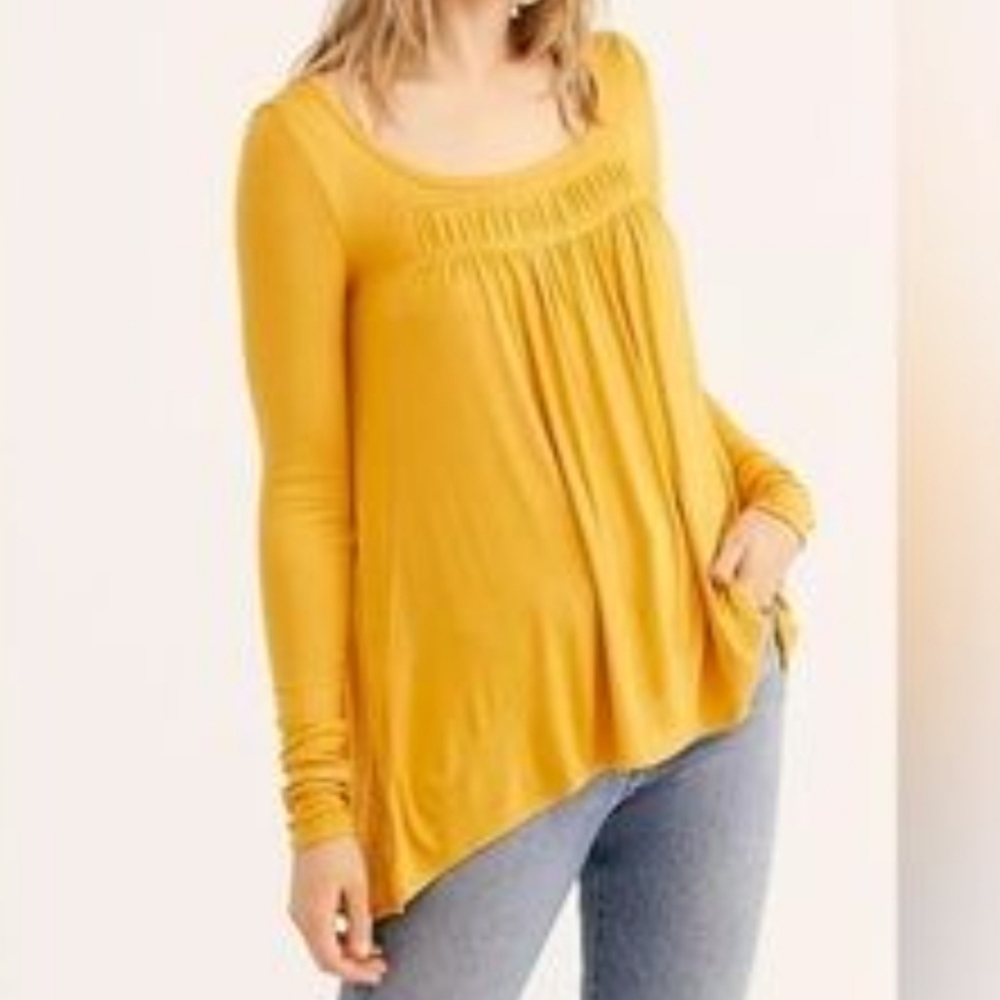 FP We The Free Mustard Tunic Blouse Trapeze Swing Long Sleeve Tunic XLarge